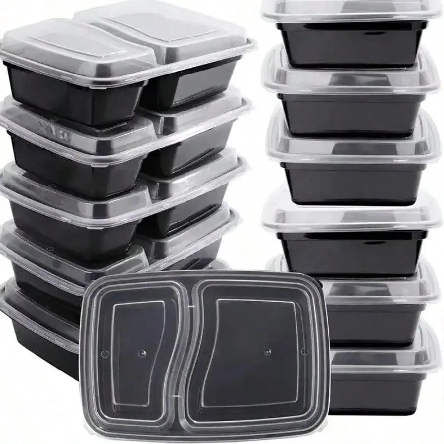 10/20/50 Sets 28oz 2 Compartment Food Containers with Lids, Microwave Safe Disposable Meal Prep Boxes, Stackable Takeout Containers