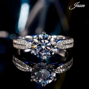 Jasen Women's 2 Carat Starlight Double Row Six-Claw Wedding Ring Adjustable Exquisite Boxed Cubic Zirconia Marquise Cut Ring for Spring Festival & Valentine's Day Gift