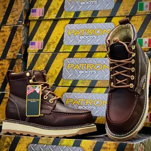 714 Wine Patron Boots Moc Toe Work Boots Botas de Trabajo Para Caballero