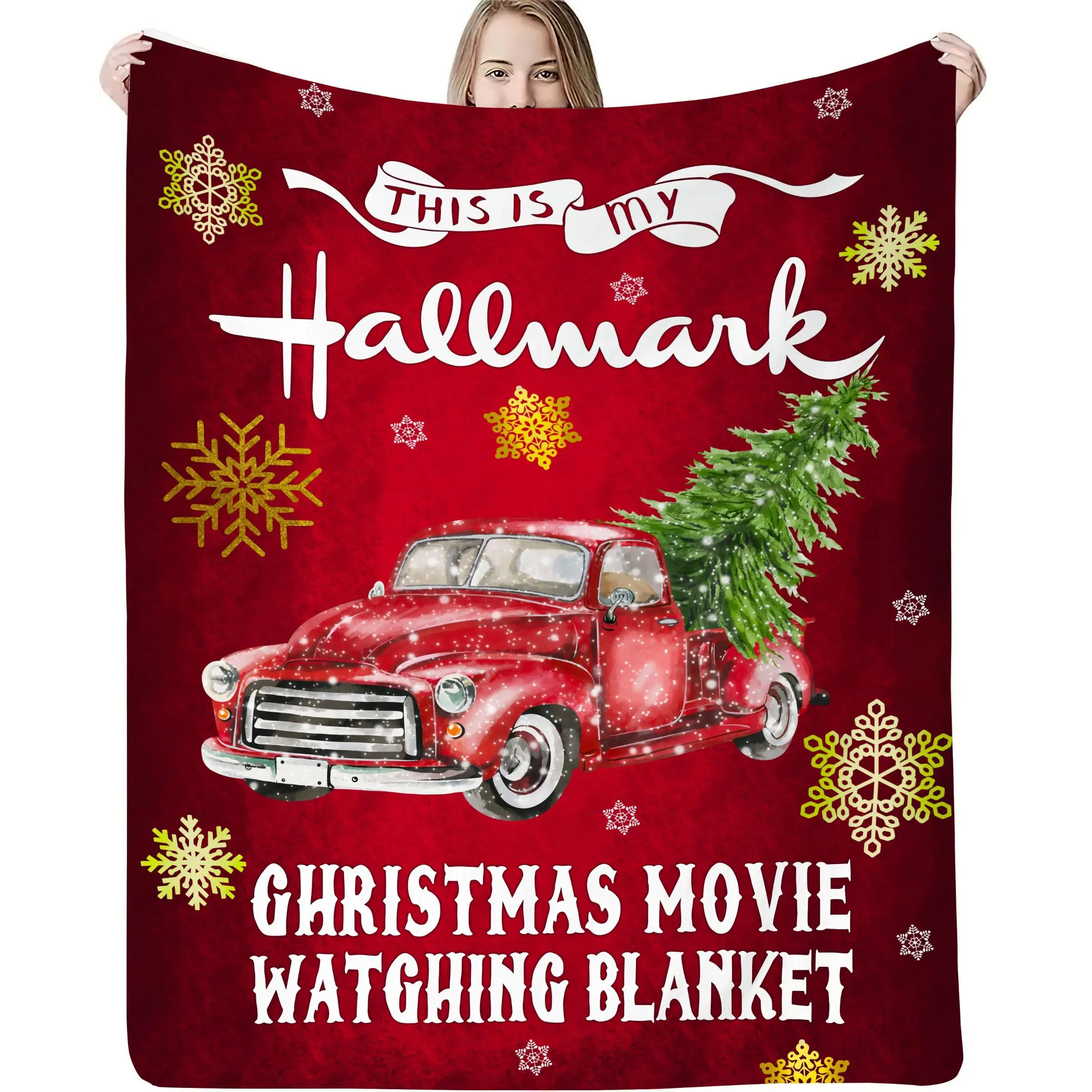 Christmas Car Pattern Blanket, 1 Count Soft Comfortable Throw Blanket, Warm Napping Blanket for Home Office Travel Camping Dormitory, Hallmark Comfy