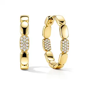 14K Gold Plated Chain Link Hoop Earrings for Women, 925 Sterling Silver Hypoallergenic Hoops with Pave Cubic Zirconia, Lightweight Statement Earrings for Everyday, Work & Party, Trendy Jewelry Gift for Sensitive Ears