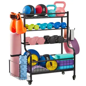 True & Tidy Dumbbell Storage Rack and Stand with Wheels and Hooks Organiser Steel Bands Basket