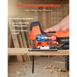summervibes VEVOR Cordless Jig Saw, 20 V Brushless Motor, 3500 SPM Blade Speed, Cordless Jigsaw with 6 pcs Blades, LED Light, 6 Variable Speed, 0- 45 Bevel Cuts, 4 Orbital Settings for Straight/Circle Cutting, Led Lights, 20V Motor