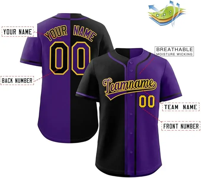 Custom Split Baseball Jersey Button Down Shirt Sports Personalized Stitched Name Number for Men/Women/Boy