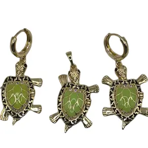 3-piece turtle set gold plated green color xp