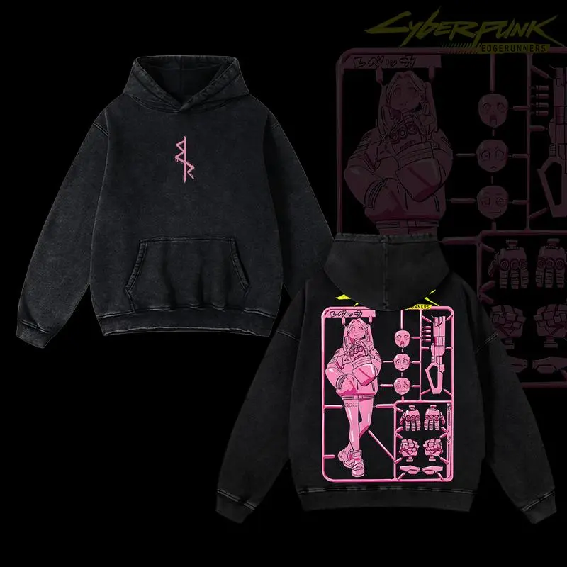 Retro Limited Vintage Edgerunners Toy Rebecca Unisex Acid Washed Lightweight Hoodie, Edge Runner Shirt, Cyberpunk Edgerunners, Lucy Shirt, Neoncore Sweatshirts Womenswear