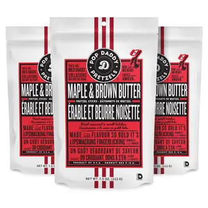 Pop Daddy Flavored Pretzels Sticks | Healthy Gourmet Pretzels Snacks | 7.5oz Individual Bags | 3 Pack | Maple and Brown Butter Flavor