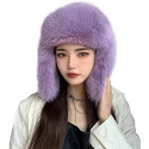 Luxurious Faux   Ladies Trapper Hat,Pure Color Simplistic Women's Winter Hat,Furry Ushanka Warm Hat