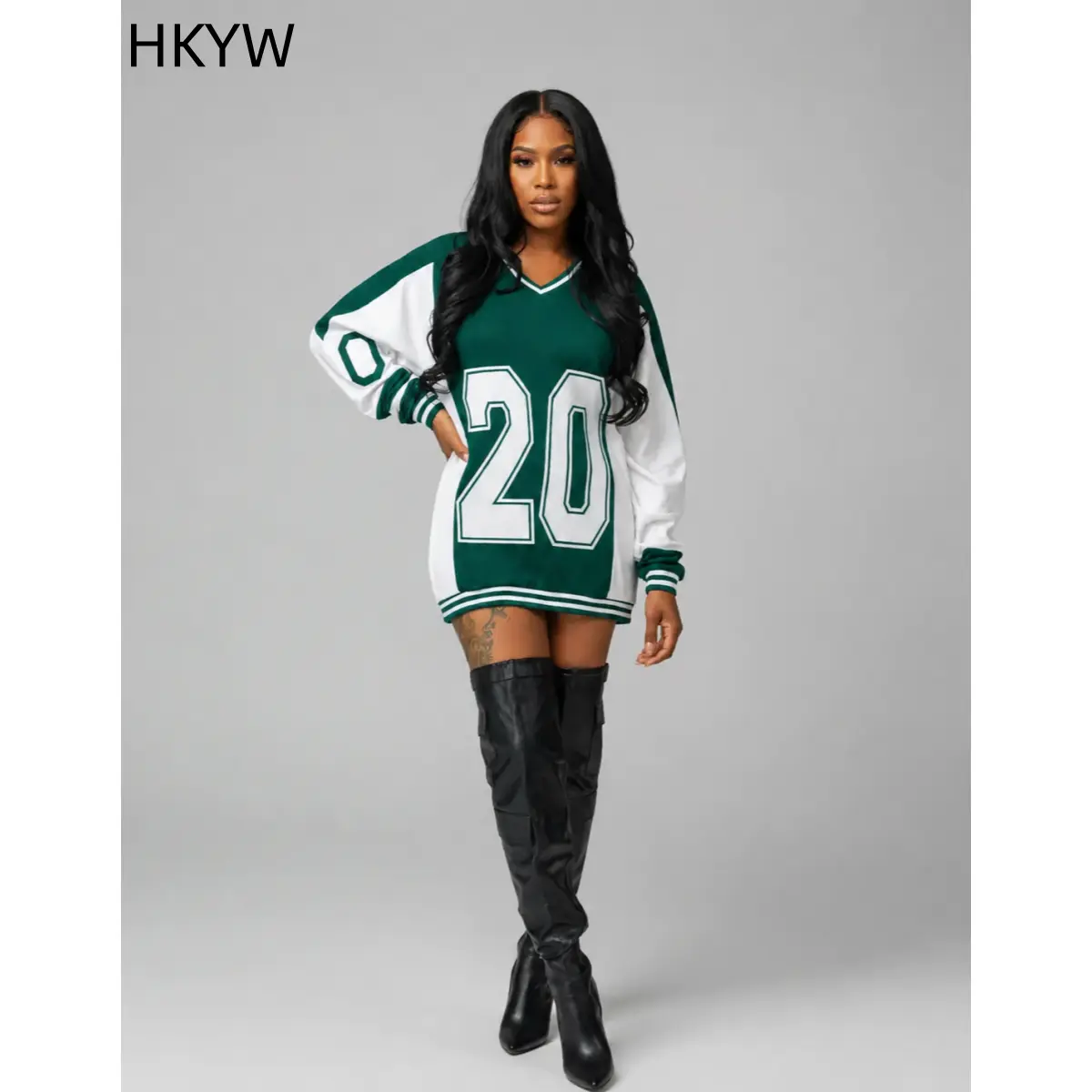 Women's Oversized Color Block V-Neck 20 Graphic Long Sleeve Varsity Mini Sweatshirt Dress - Streetwear Hip Hop Casual Night Out Tunic Clothes, Soft Womenswear Sweatshirts