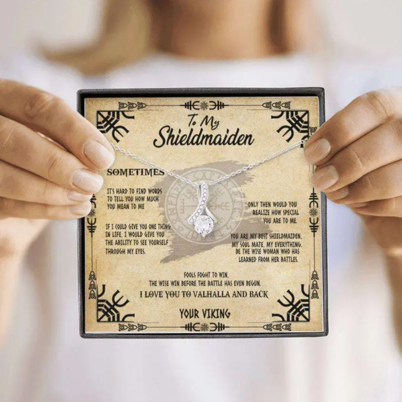 Wife Necklace, To My Shieldmaiden, Gift For Wife Necklace, Shieldmaiden Necklace, Viking Style Necklace 433, Message Card Jewelry, Daughter Gift, Father Daughter Necklace, Christmas Gift, Birthday Gift Meaningful Necklace, A Special Gift for My Daughter