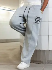 Men's Casual Loose Drawstring Waist Pants, Fitted Knit Fabric Joggers, Perfect for Daily Travel, All Seasons Wear