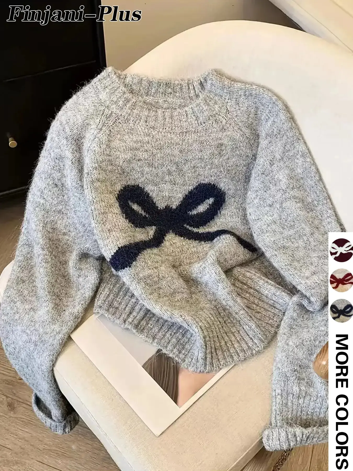 Women's Plus Size Knitted Sweater, Wool Crochet Cardigan with Butterfly Knot, Casual Fall & Winter Fashion, Loose-Fitting Design, Knitwear