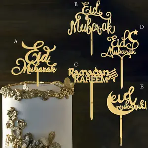 3pcs/6pcs Gold Eid Mubarak Cake Topper Shiny Acrylic Ramadan Kareem Birthday Sign Cupcake Toppers Birthday Party Cake Decorations Supplies Festive Appeal Cultural Touch Glossy Ornaments