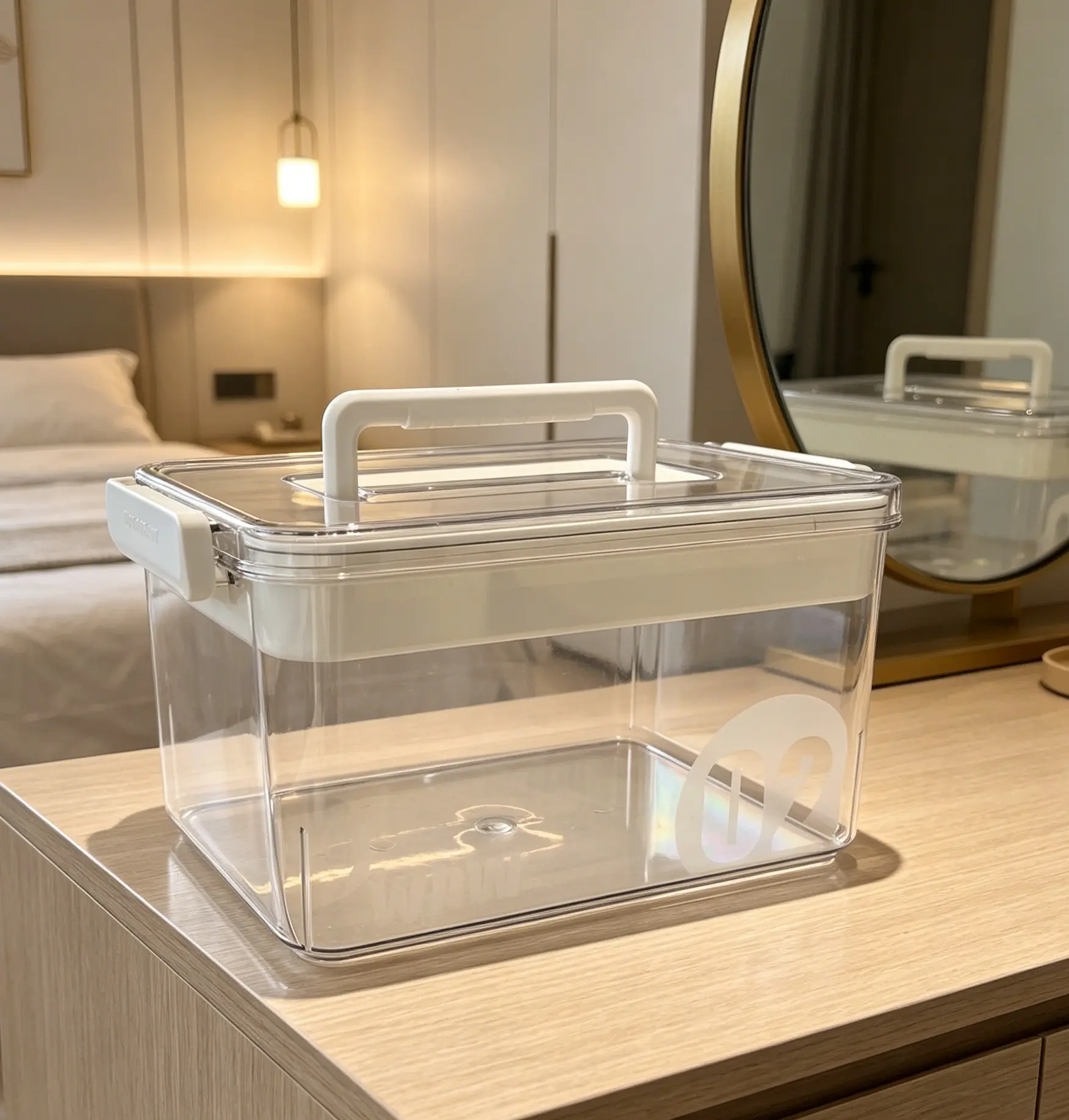 Portable Transparent Medical Storage Box with Sturdy Carry Handle, Hard Thick Plastic First Aid Organizer, Removable Sorting Tray, Lightweight Sealed Bin for Pills, Skincare & Office Sundry Storage