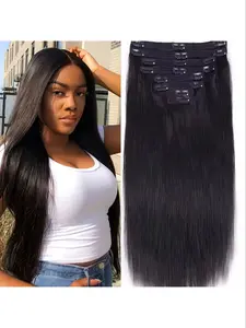 8pcs/set Real Premium Human Hair Extensions Clip-In Hair Weft, Straight Natural, Seamless Blend for Volume & Length, 14-28 Inch Lengthen Style