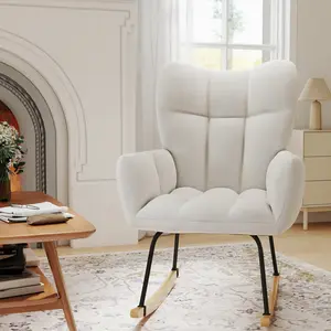 Nursery Rocker Chair,440 Pound Weight Capacity, Comfortable Armrests and  Cushioned Seat/Backrest, Hypoallergenic Velvet Fabric, Scratch-Resistant Floor Guards, 4 Pastel Color Options,Modern Rocking Accent Chairs for Nursery, Living Room, Bedroom,