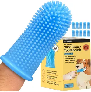 Jasper Dog Toothbrush, 360º Dog Tooth Brushing Kit, Cat Toothbrush, Dog Teeth Cleaning, Dog Finger Toothbrush, Dog Tooth Brush for Small & Large Pets, Dog Toothpaste Not Included - Blue 10-Pack