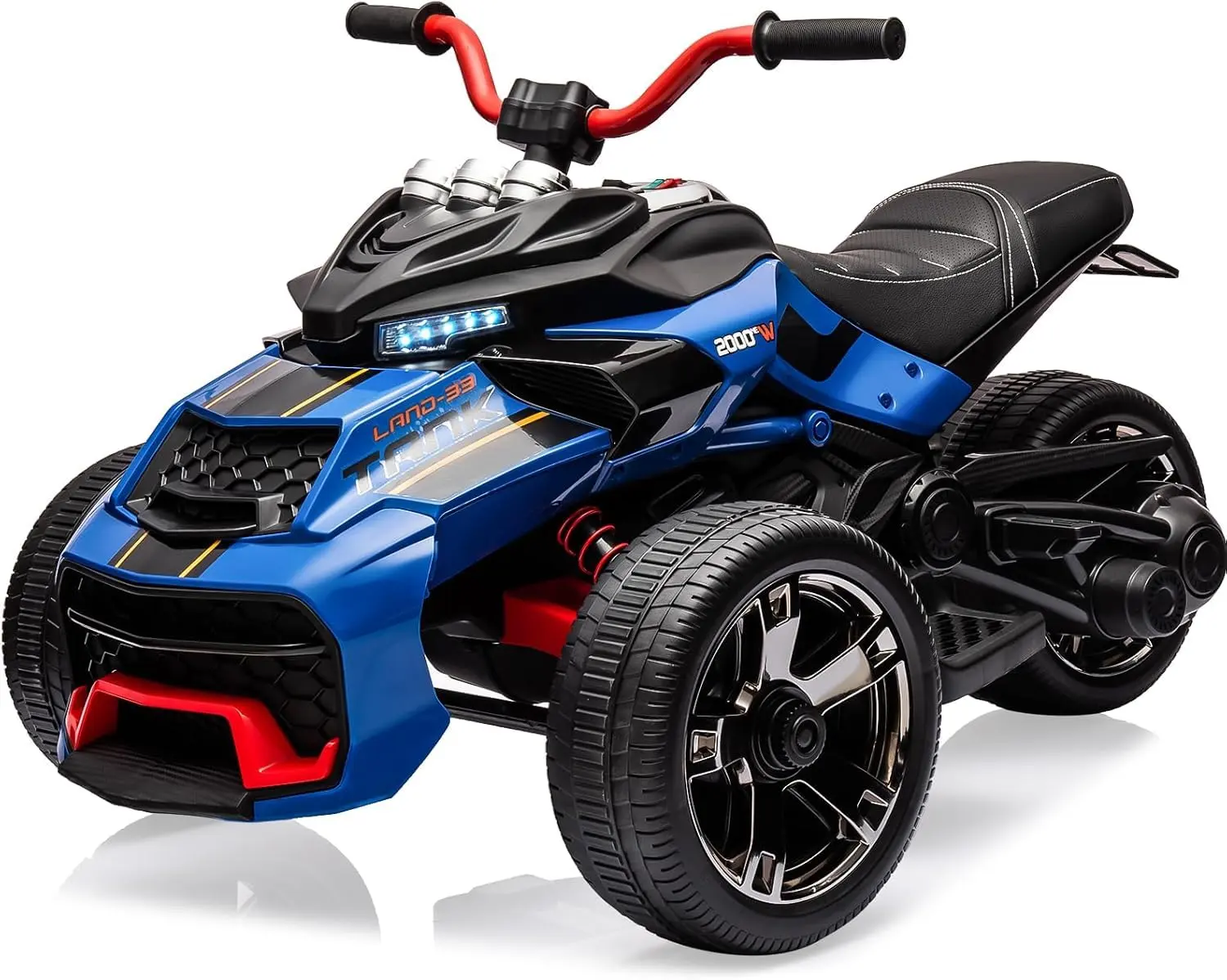 【Christmas Gift】Blue 12V 3 Wheeler Kids Electric Ride on Truck & ATV Motorcycle, 2x55W Motor, 7MPH, 2 Speeds, LED Lights, Music, USB, Horn, EVA & Treaded Tires, Battery Powered Toy Vehicle Gift for Boy Girl