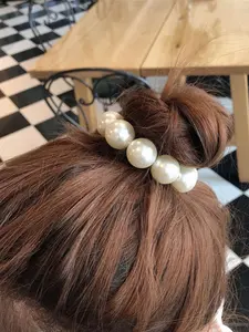 Elegant Faux Pearl Decorated Hair Tie, Seamless High Stretch Hair Tie for Women & Girls, Fashion Hair Accessories for Party, Daily Decor