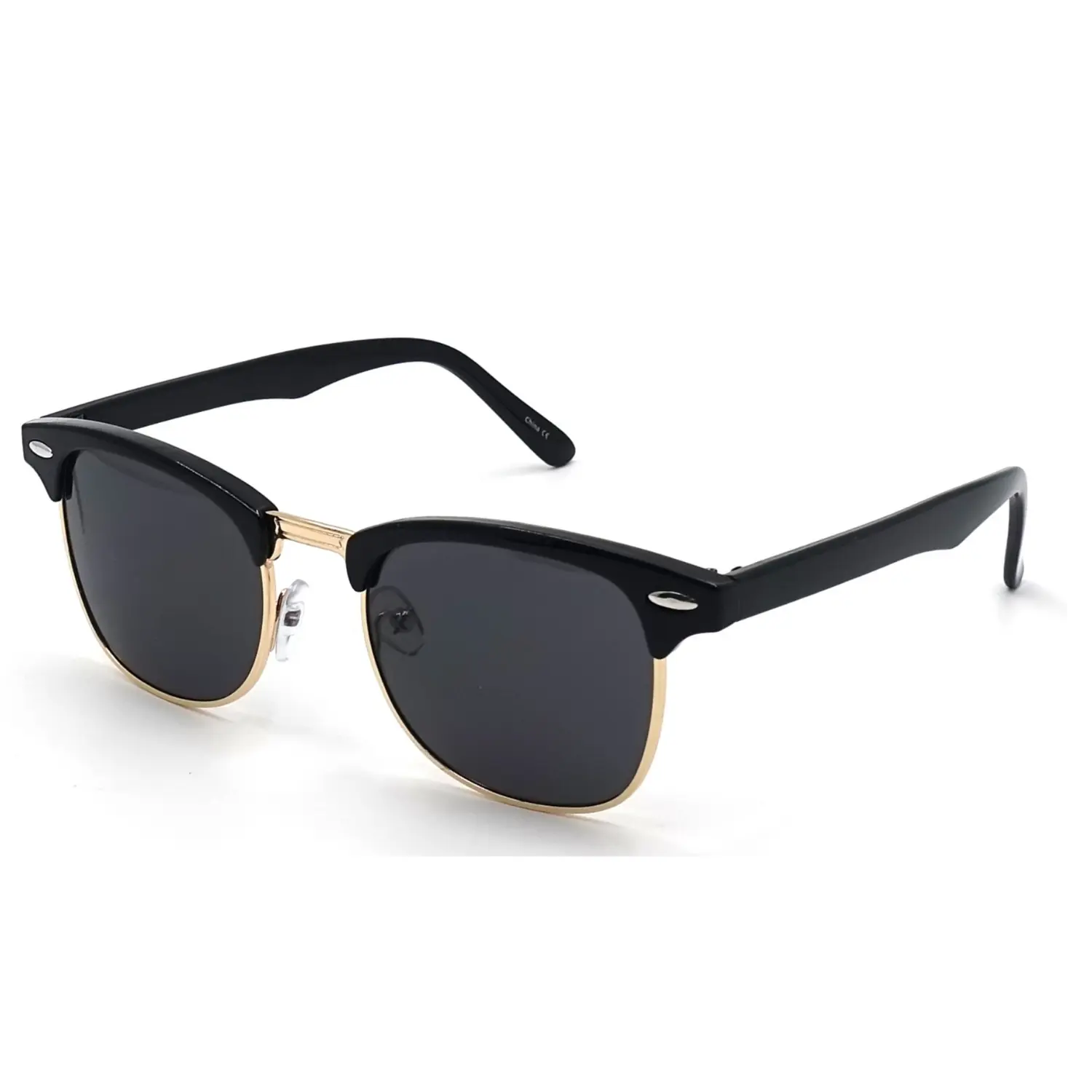 Classic Full Frame 2-Tone Black-Gold Polarized Clubmaster Sunglasses, High Quality Fashionable Frames, Casual Style Eyewear, Fashionable Frames Sunglasses