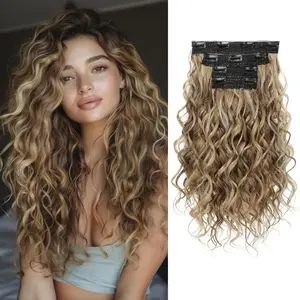 Curly Hair Extensions, 4PCS 16 inch Clip in Hair Extensions Lace Weft Short Curly Hair Extension Clip Ins Invisible Natural Hairpieces for Women, Light Bro