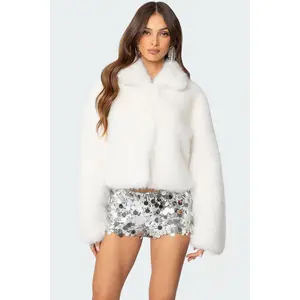 Nathalie Cropped Faux Fur Jacket