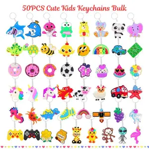 50PCS Cute Charms Keychains Bulk - Easter Theme, Heat-Colored, Rectangular Shape, Classroom Prizes for Students, Cute Charms Keychain