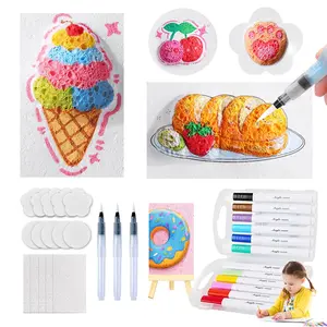Magic Foam Texture Painting Kit 3D Puffy Paint Set with 15 Textured Foam Sheets 12 Bright Acrylic Markers 3 Water Brushes DIY Creative Craft for Kid's Drawing Creative Gift Toys Children's Art Set Toys Multifunction outdoorfun