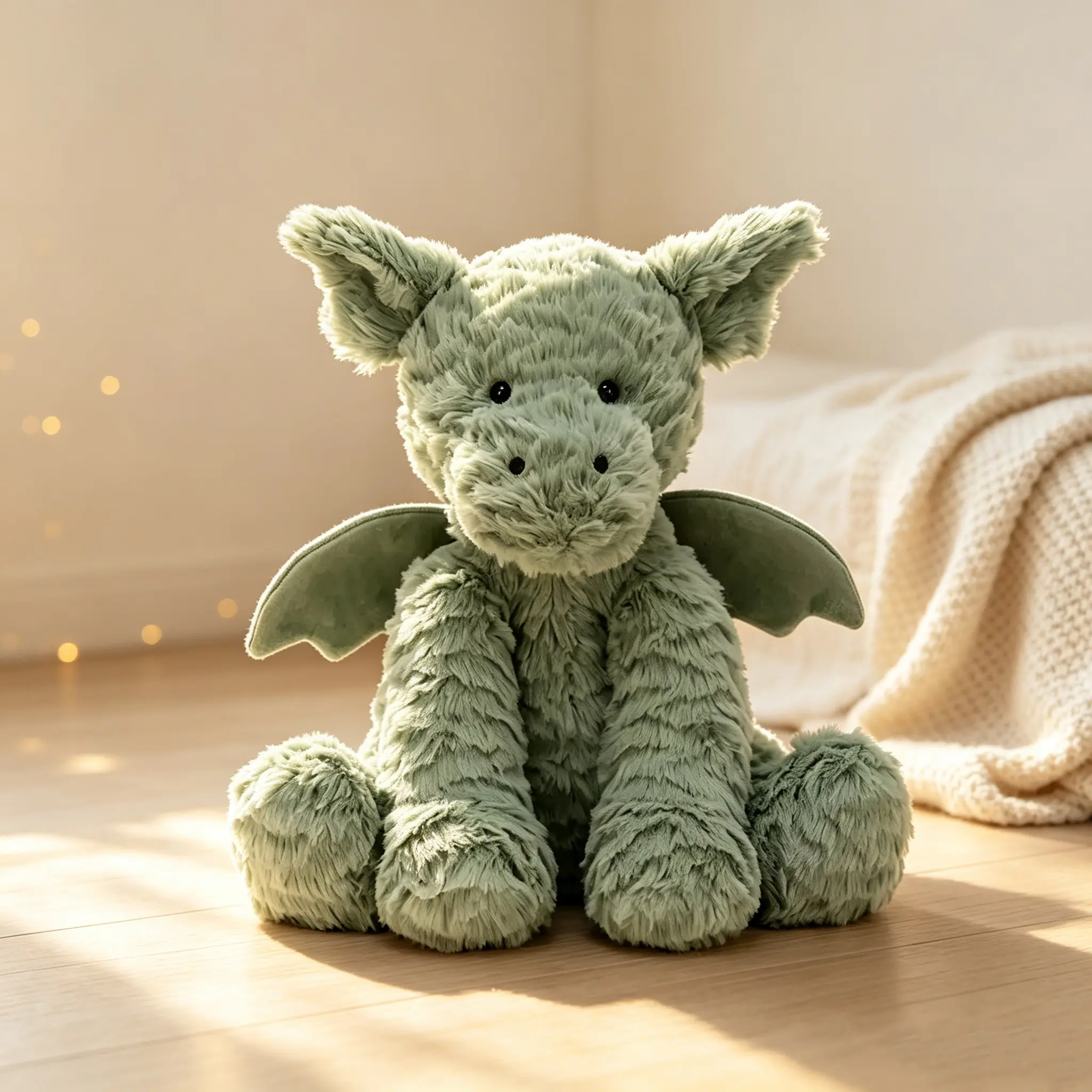 Soft Wavy Fur Stuffed Animal, Cute Green Dragon with Wings, Baby Safe Cuddly Gift for Kids & Collectors, Fuddlewuddle Series Monkey/Cat/Elephant/Lion Available