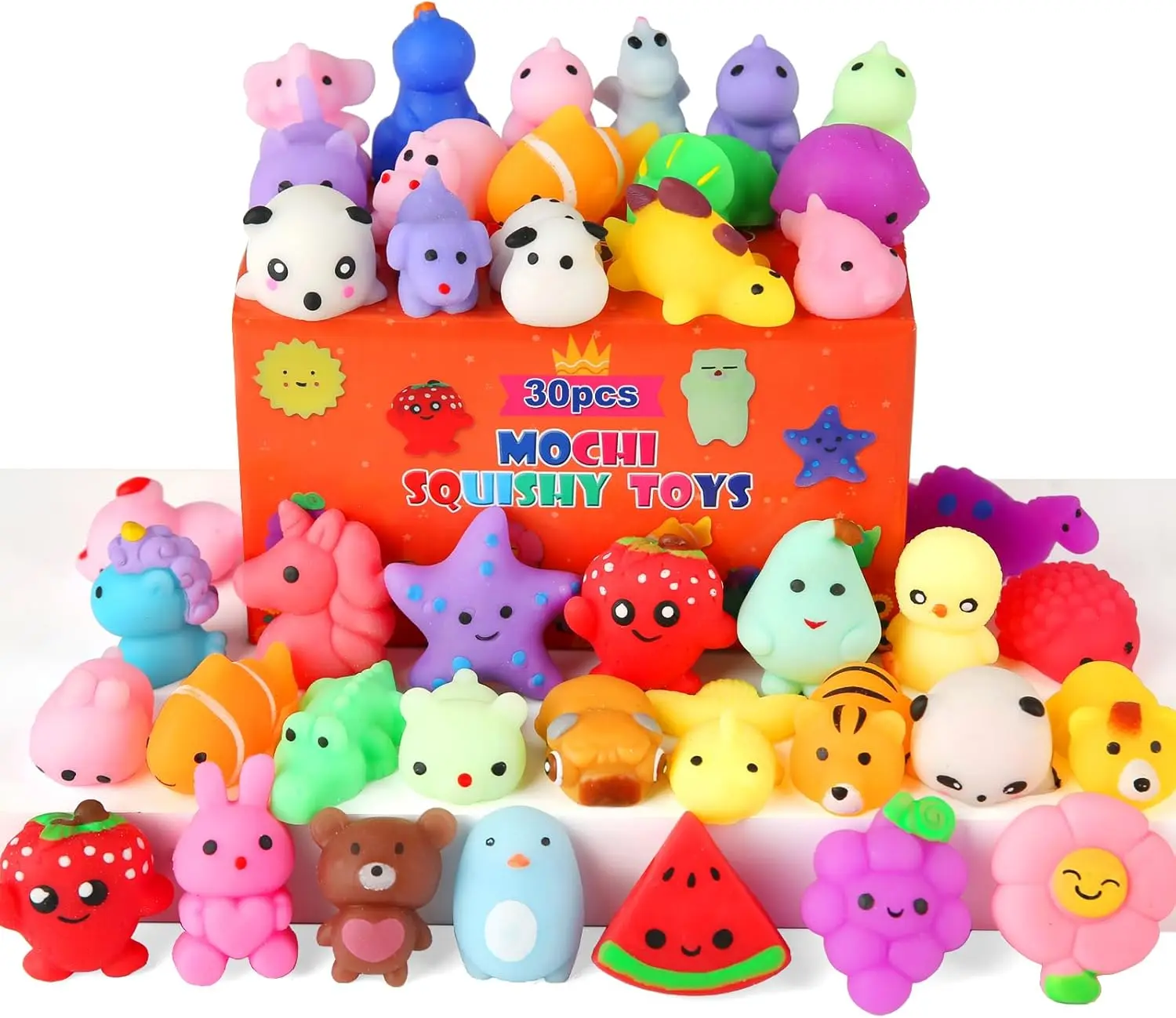 Toyjoy official 30 Pack Squishy Toys, Kawaii Squishies Party Favors for Kids 4-8 8-12 Treasure Box Toys for Classroom Birthday Xmas Gifts Goodie Bag Mini Animals Mochi Squishy Stress Relief Sensory Toys Random