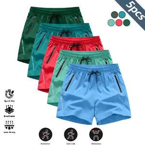 Men's 5-Pack Casual Sport Shorts Clothes - Wrinkle-Resistant Polyester Blend, Loose Fit, Drawstring Waist, Solid Color, Minimalist Design, Smooth Texture, Quick Dry, Breathable, Suitable for Gym, Outdoor Activities
