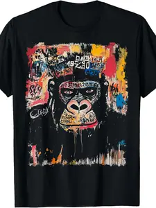 Abstract Face Animal Pop Art Design with A Gorilla On It T-Shirt.jpgSame style for men and women 2026 summer short-sleeved printed T-shirt pure