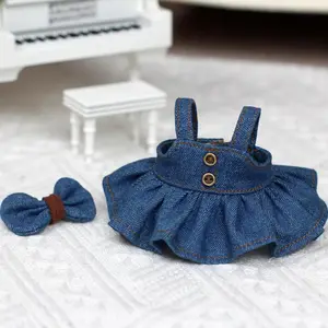 Doll Clothes for 15CM/17CM Labubu Doll Denim Skirt with Headwear Suit Princess Puffy Skirt Accessories DIY Toy Fans Chlidren Gif