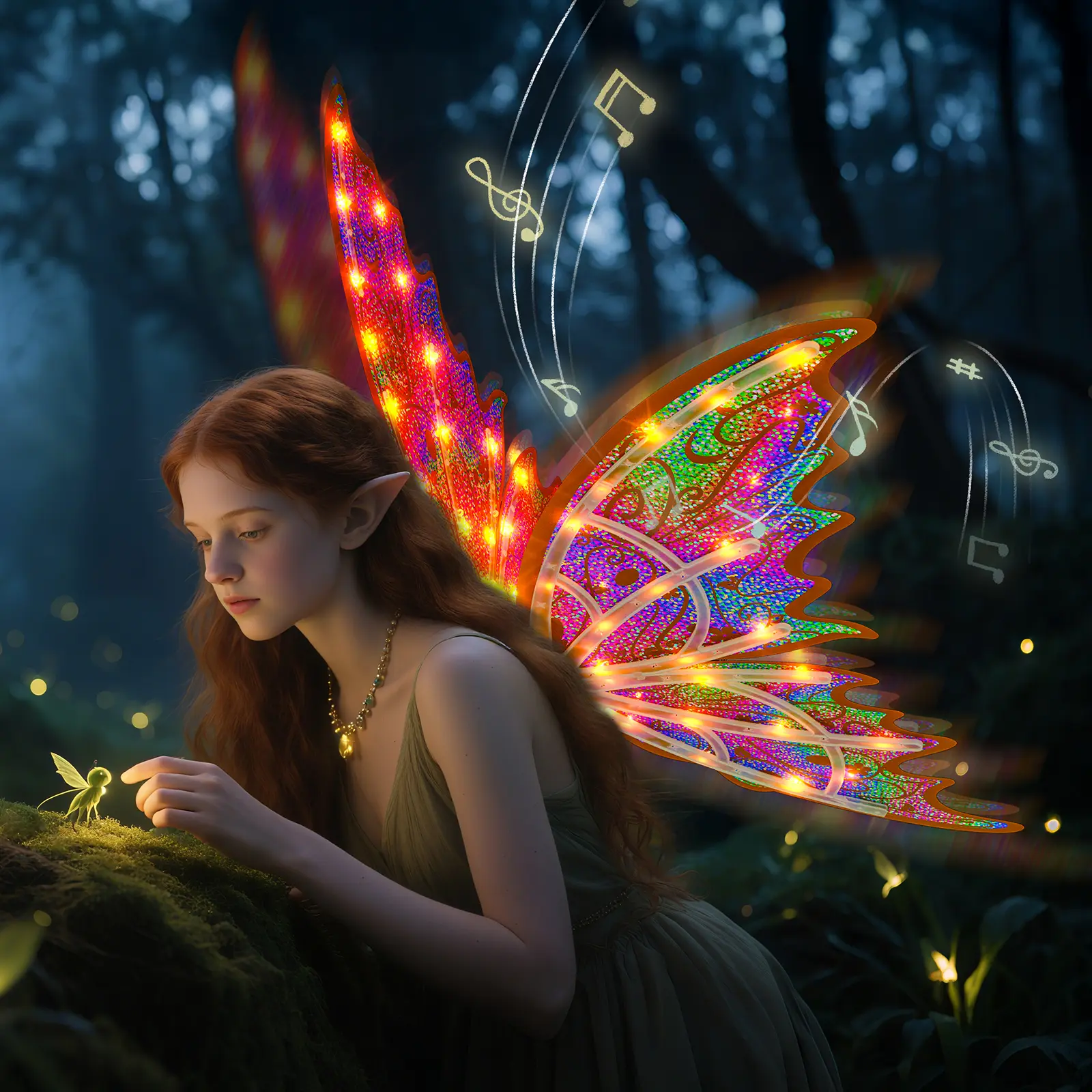 Gold Fairy Wings for Kids and Girls, Light-up Electric Sparkling Wings Princess Halloween Set with Wand, Crown, Butterfly Wings – Ideal for Cosplay, Party, Birthday, Christmas