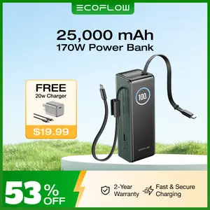 【Exclusive TikTok Gift】ECOFLOW Rapid Power Bank, 25,000mAh, 170W, 100W Built-in and Retractable Cables, Portable Charger with Triple 100W USB-C Port, Compatible with iPhone Series, Samsung, Laptop and More, Silver Travel Battery Pack