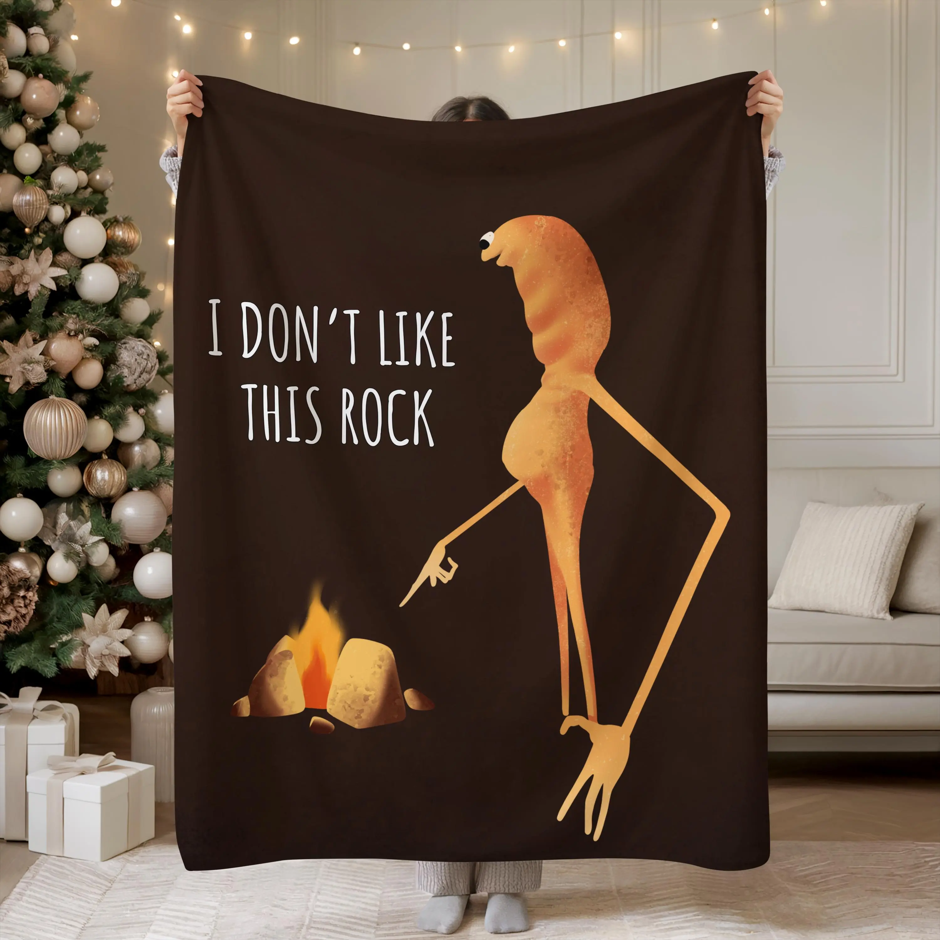 Marcus The Worm VR Chat Meme Print Cozy Throw Blanket KMH - I Don't Like This Rock Sherpa Fleece Blanket, Soft Textile Decorative Gift, High Detail, Machine Washable, Tumble Dry Low Heat, 2 Sizes (50"x60", 60"x80"), Home Use