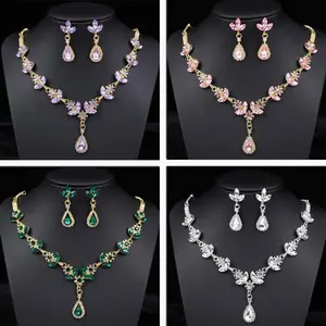 Women's 2-Piece Crystal Purple Rhinestone Metal Alloy Necklace and Earrings Set, Elegant Formal Wear Statement Costume Jewelry for Bridal, Prom