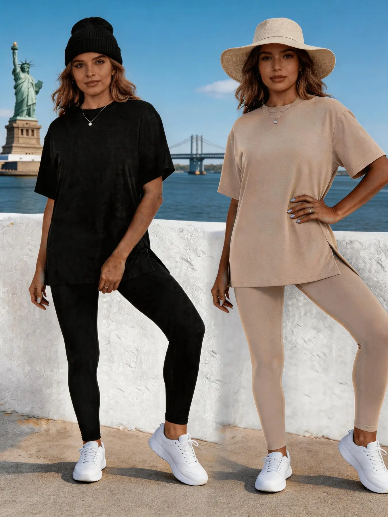 Plus Size Casual Solid Color Leggings Set, Short Sleeve Crew Neck T-shirt & Leggings Outfits, Women's Plus Size Clothing