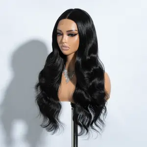27 Inch Lace Long Wavy Wig Middle Lace Part Synthetic Wigs For Black Women