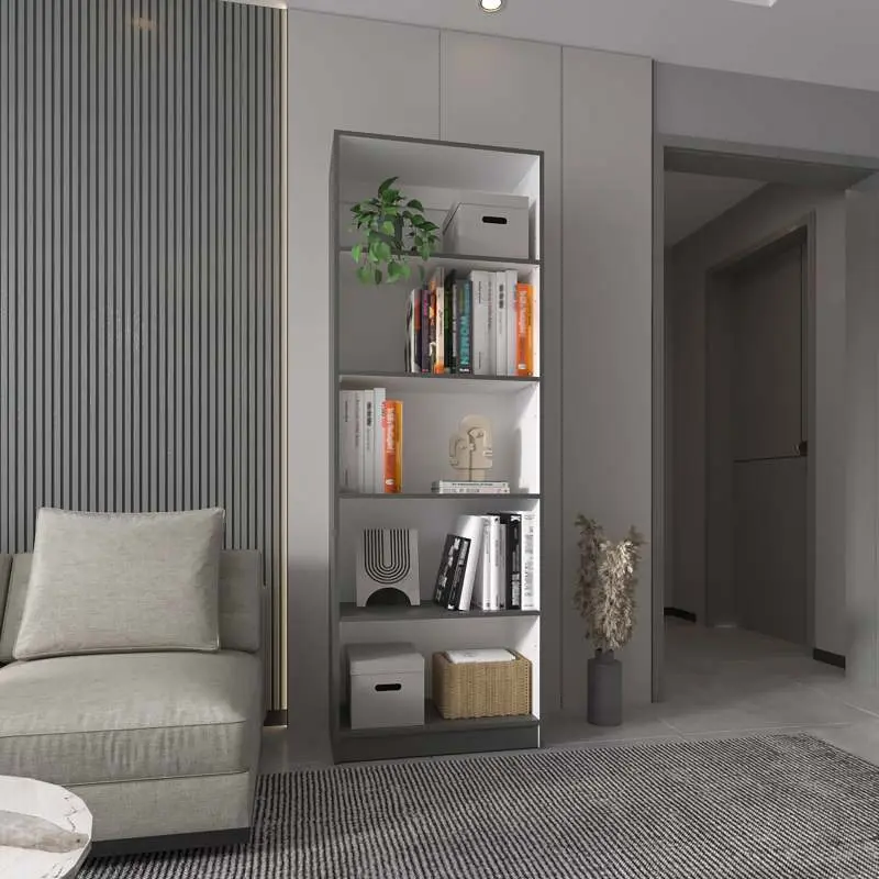 Matt Gray and White 5-Shelf Bookcase, Bookcase Shelf for CDs/Movies/Books, Home Office Bookcase Shelf Storage Organizer, Modern Book Shelf for Bedroom/Living Room/Home Office