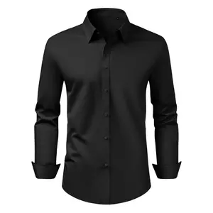 VEVOR Men's Button Up Shirt, Summervibes,Summervibes, Mens Long Sleeve Wrinkle-free Button Down Dress Shirts, Slim Fit Soft Stretch Fabric for Business Casual or Formal, Work, Wedding, Dinner, Black