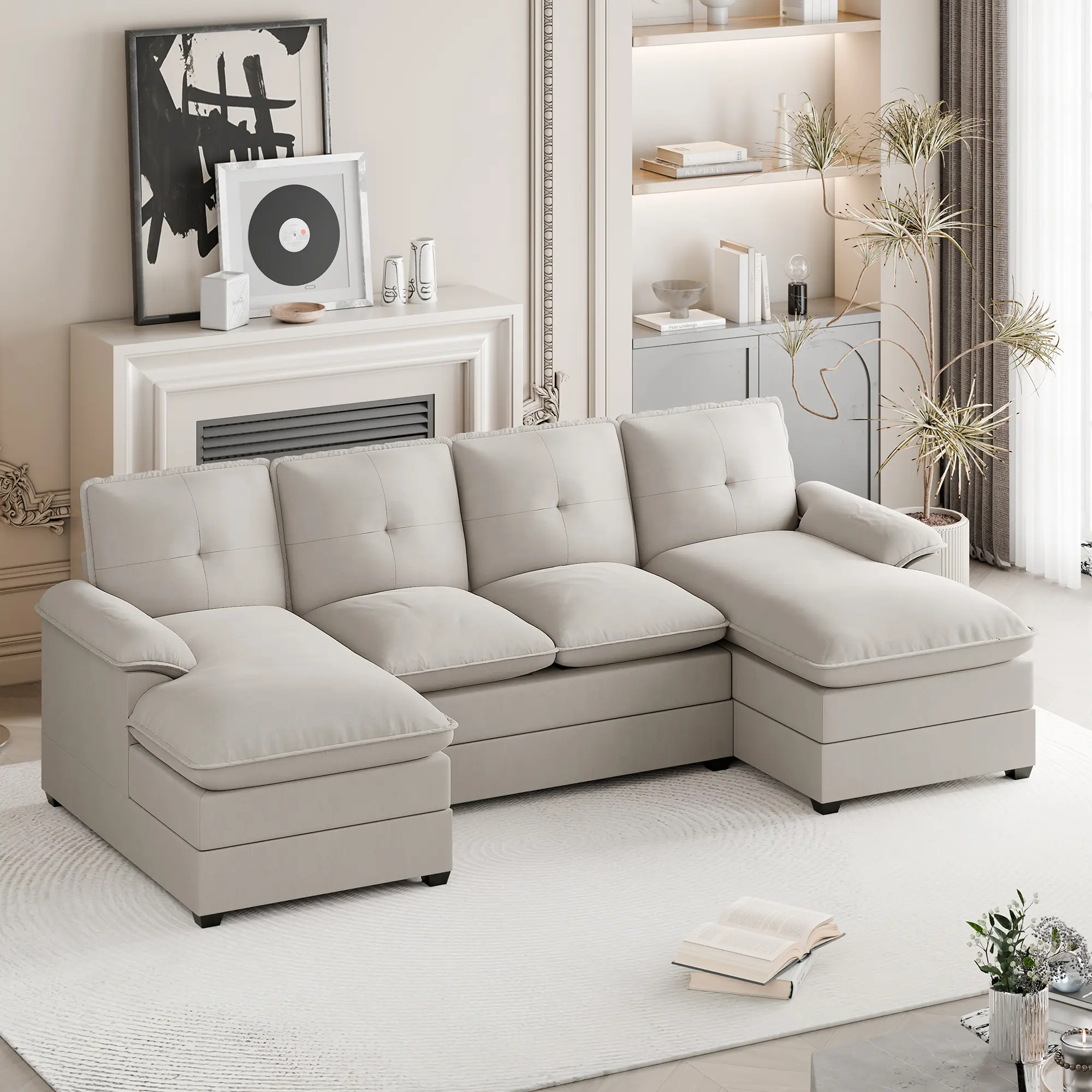 Walsunny 110" Sectional Sofa Couch, U-Shaped Sofa Sleeper with Thick Cushion & Soft Backrest,4 Seat modular Sofa new Couch for Living Room,wayfair