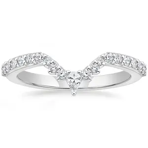 EAMTI Wedding Bands for Women Pear & Round Shaped Stackable Cubic Zirconia Half Eternity CZ Curved Engagement Rings for Her