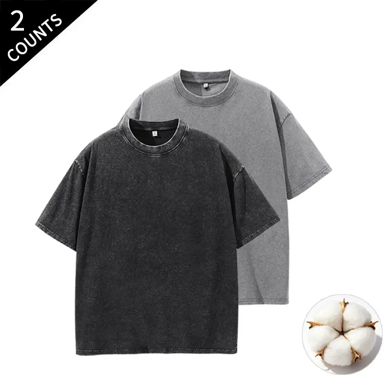 2-Pack Men’s Summer Washed & Distressed Short Sleeve Loose Casual Oversized T-Shirts