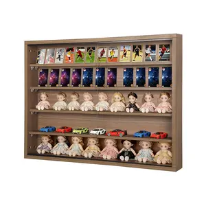 IHEIPYE Natural Wood Antique Display Stand - 5-Tier Wall-Mounted Cabinet with Lock, for Storing Collectibles, Toys, Statues, and Sports Cards