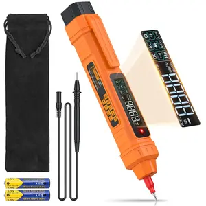 2 in 1 Pen Type Multimeter Non-Contact Voltage Tester 6000 Counts Intelligent Multimeter with LCD Display for AC/DC Voltage Resistance Diode Continuity Capacitance Frequency-Orange