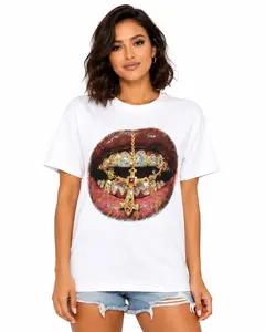 High-Quality Golden Cross Diamond Patch Grills Print Y2K T-Shirt, Unisex Cotton Crewneck T-Shirt - Medium,  cute tops, Short Sleeve, Casual Streetwear Printed Tee