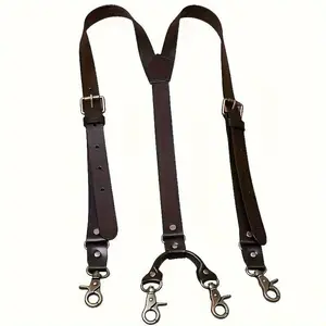 Adult Retro Bronze Belt Clip Men's 6-Clip Faux Leather Button-Up Suspenders Six-Clip Suspenders(Sheet)
