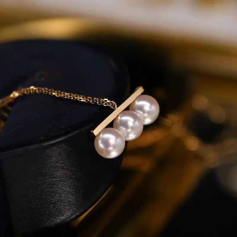 NO.60-Aurora Pearl Balance Beam Multi-Diamond Necklace