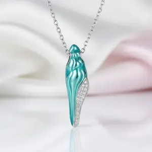 Green Enamel Conch Shell Pendant Necklace with Diamond Option